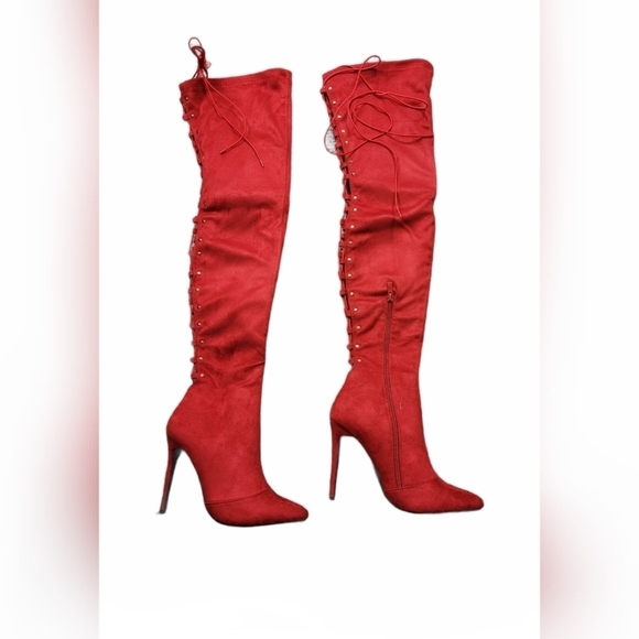 Lace Up Over Knee Thigh High Boot Stiletto Heel - Picture 5 of 8